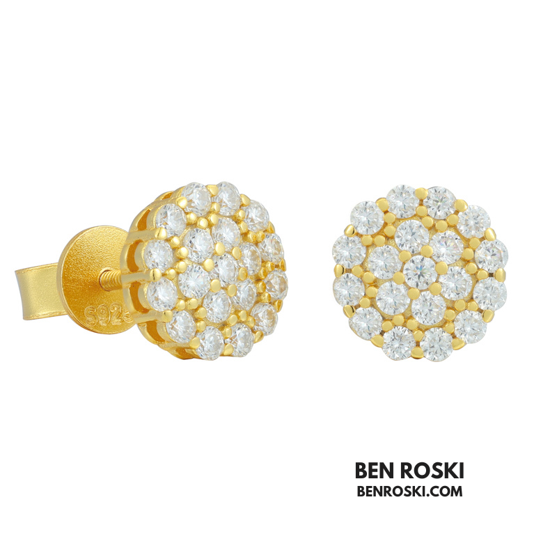 Round Cluster Stud Earrings Sterling Silver, Gold & Rose Gold | VVS Moissanite | GRA Certified