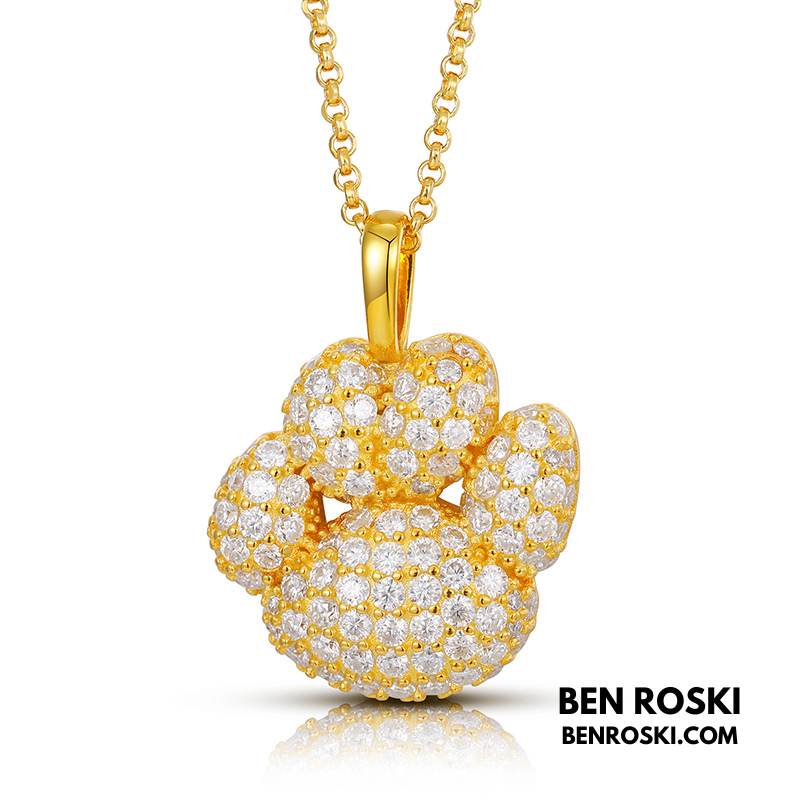 Moissanite Paw Print Pendant Necklace | Sterling Silver, Gold, or Rose Gold | VVS1 | GRA Certified