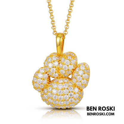 Moissanite Paw Print Pendant Necklace | Sterling Silver, Gold, or Rose Gold | VVS1 | GRA Certified