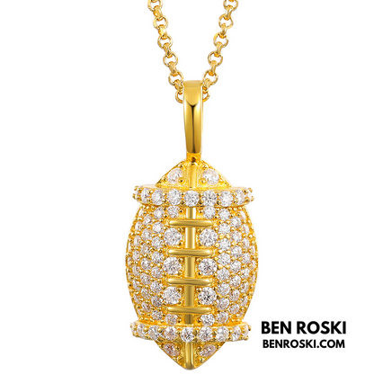 Moissanite Football Pendant Necklace Sterling Silver, Gold, or Rose Gold | VVS Moissanite | GRA Certified