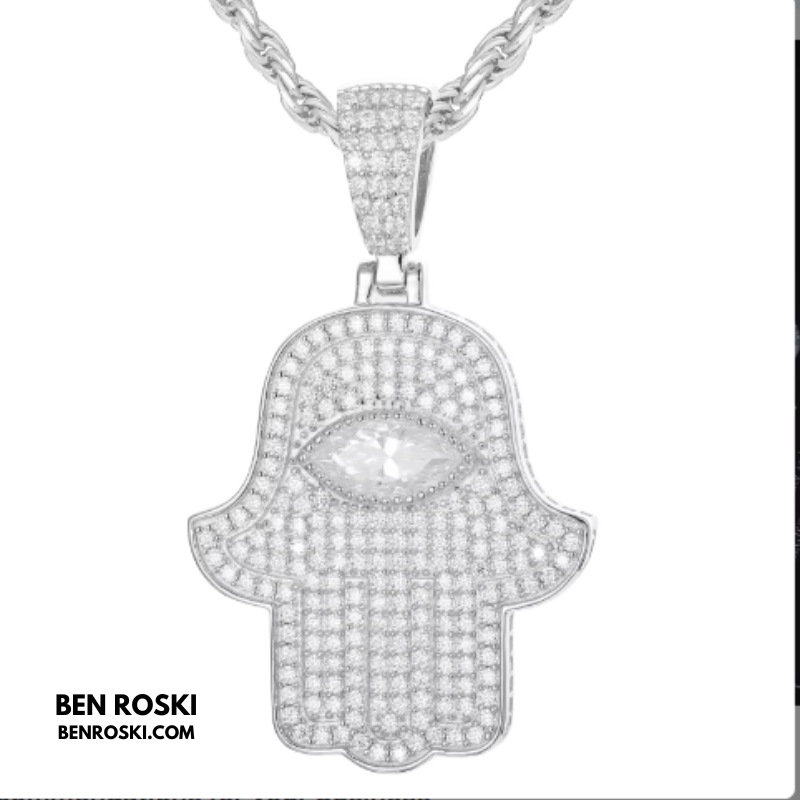 Hamsa Hand Moissanite Pendant Sterling Silver, Gold & Rose Gold | VVS Moissanite | GRA Certified