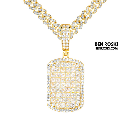 Iced Moissanite Rectangular Pendant Sterling Silver, Gold or Rose Gold Plated | VVS Moissanite | GRA Certified