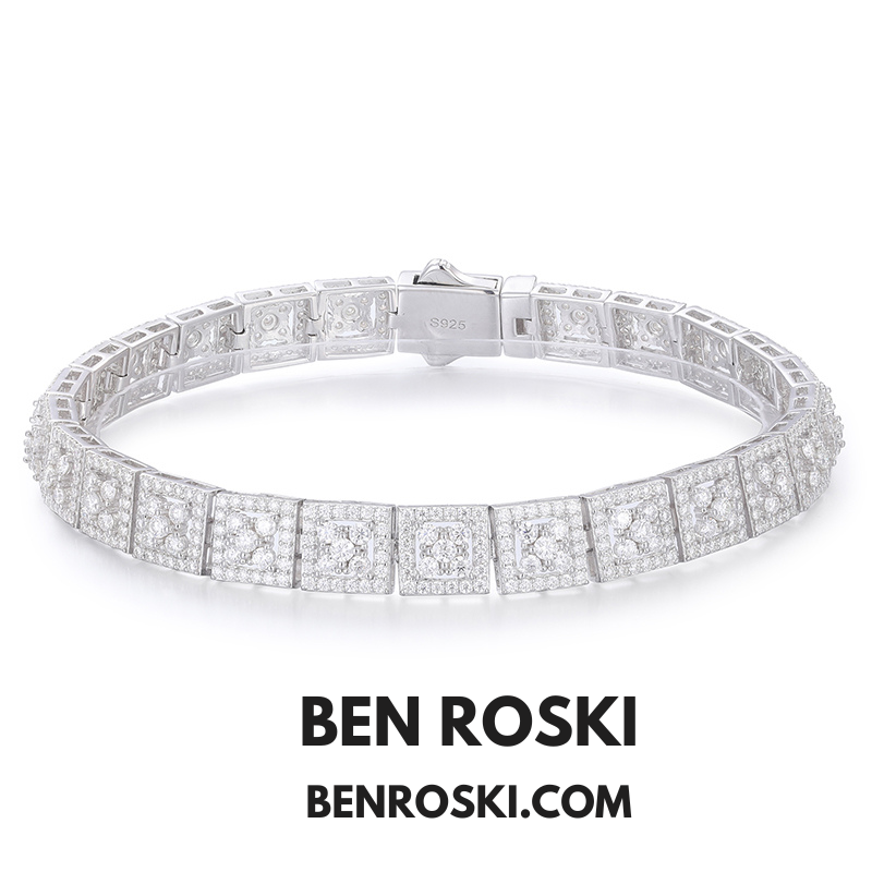 8MM Moissanite Square Link Bracelet Sterling  Silver, Gold, or Rose Gold | GRA Certified