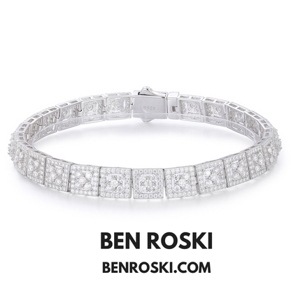 8MM Moissanite Square Link Bracelet Sterling  Silver, Gold, or Rose Gold | GRA Certified