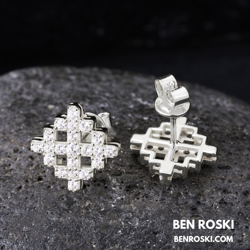 Geometric Cluster Stud Earrings Sterling Silver, Gold, or Rose Gold | VVS Moissanite | GRA Certified