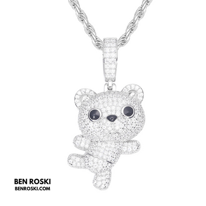 Dancing Teddy Bear Pendant Sterling Silver, Gold & Rose Gold | VVS Moissanite | GRA Certified
