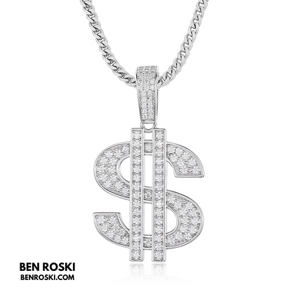 Moissanite Dollar Sign Pendant Sterling Silver or Gold/Rose Gold Plated | VVS Moissanite | GRA Certified