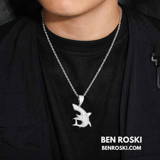 Iced-Out Shark Pendant Sterling Silver, Gold, or Rose Gold | VVS Moissanite | GRA Certified