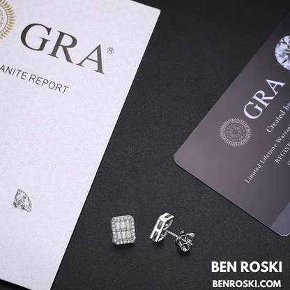 Rectangle Baguette Moissanite Stud Earrings Sterling Silver, Gold & Rose Gold | VVS Moissanite | GRA Certified