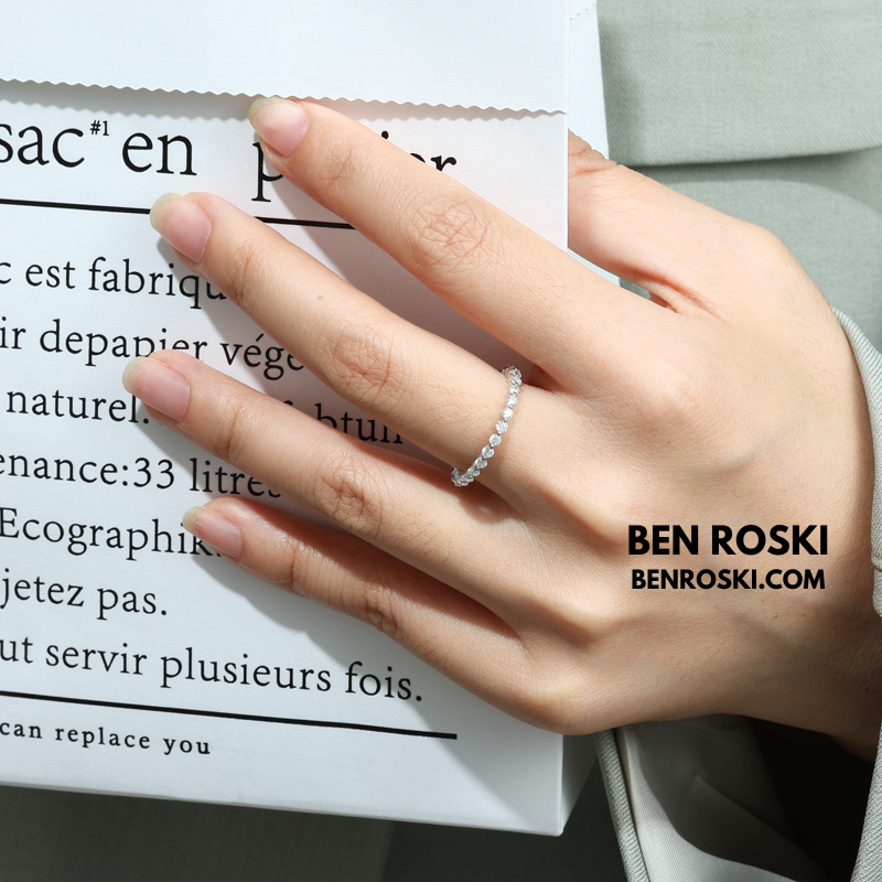 Thin Moissanite Eternity Band Sterling Silver or Gold / Rose Gold Plated | VVS Moissanite | GRA Certified