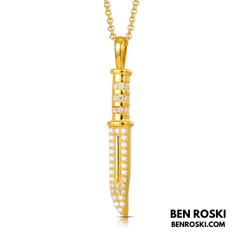Knife Pendant Necklace Sterling Silver or Gold/Rose Gold Plated | VVS Moissanite | GRA Certified