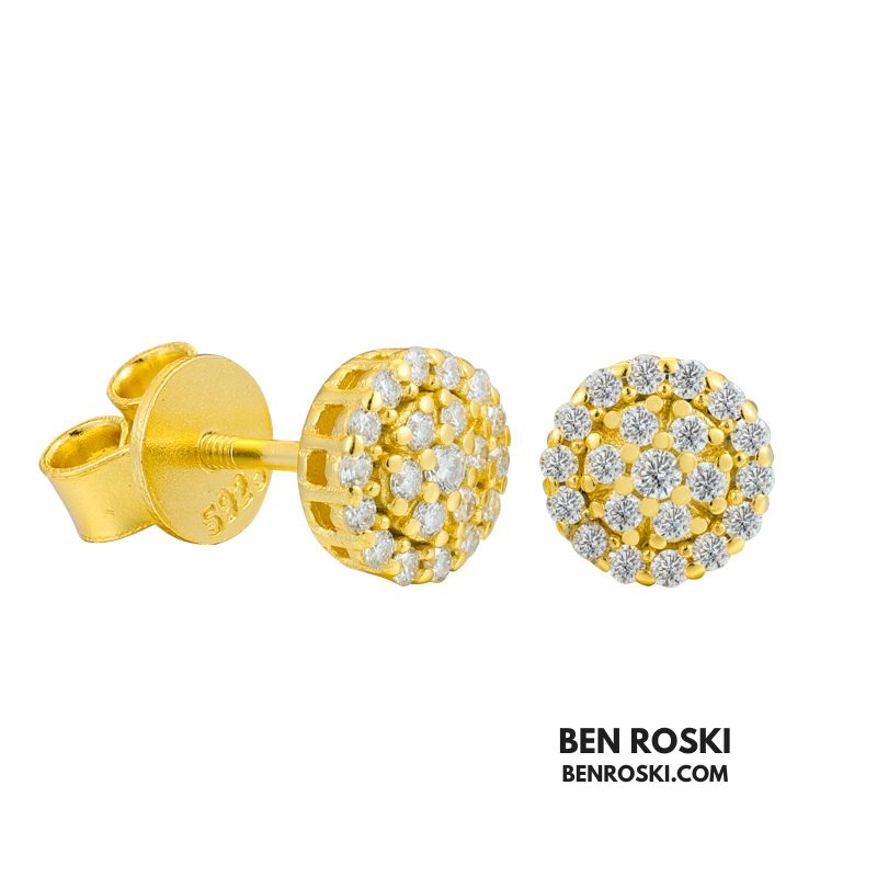 Round Cluster Stud Earrings Sterling Silver or Gold/Rose Gold Plated | VVS Moissanite | GRA Certified