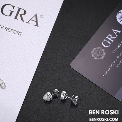 Heart Baguette Stud Earrings Sterling Silver, Gold, or Rose Gold | VVS Moissanite | GRA Certified