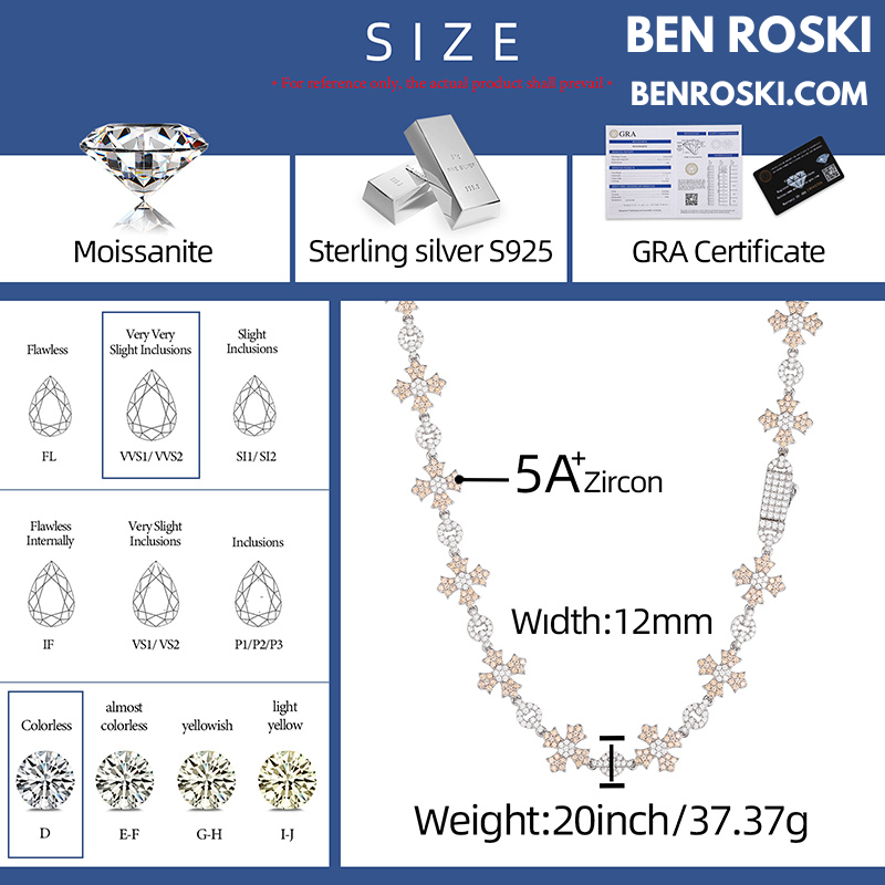12MM Moissanite Cross Link Chain Sterling Silver, Gold, or Rose Gold | GRA Certified
