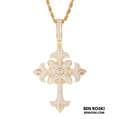 Floral Cross Pendant Sterling Silver, Gold & Rose Gold | VVS Moissanite | GRA Certified