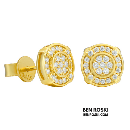 Double Halo Moissanite Stud Earrings Sterling Silver , Gold or Rose Gold Plating | VVS Moissanite | GRA Certified