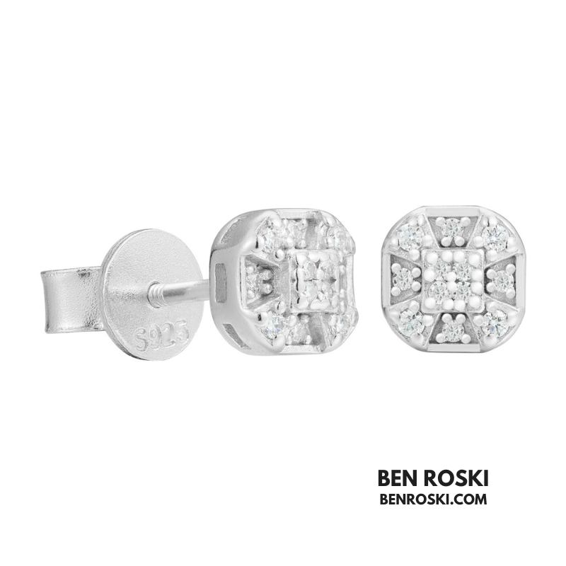 Cushion Cluster Stud Earrings Sterling Silver or Gold Plated or Rose Gold | VVS Moissanite | GRA Certified