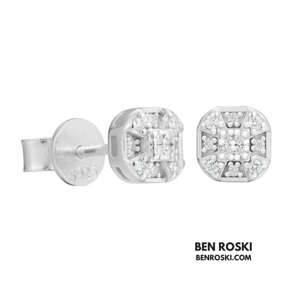 Cushion Cluster Stud Earrings Sterling Silver or Gold Plated or Rose Gold | VVS Moissanite | GRA Certified