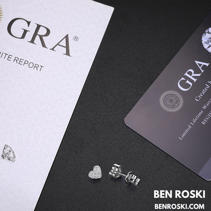 Heart Moissanite Cluster Stud Earrings Sterling Silver, Gold, or Rose Gold | VVS Moissanite | GRA Certified