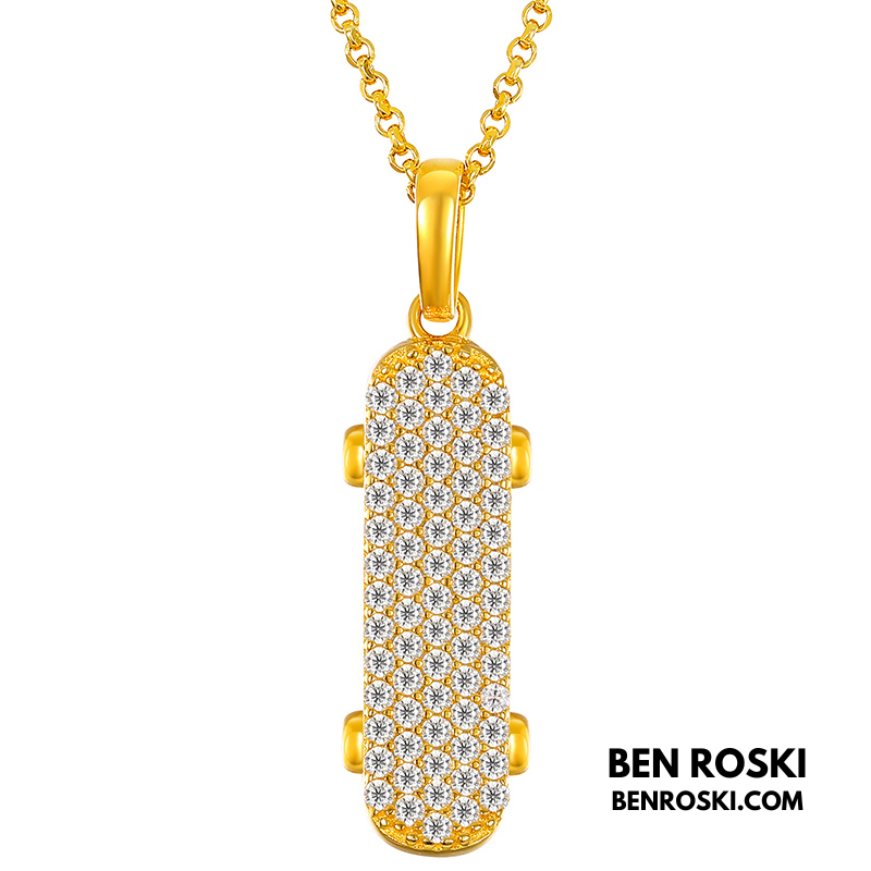 Skateboard Pendant Necklace Sterling Silver, Gold, or Rose Gold | VVS Moissanite | GRA Certified