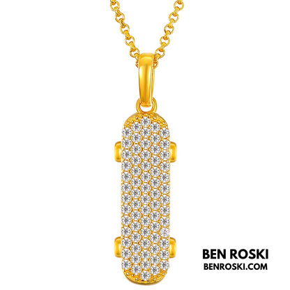 Skateboard Pendant Necklace Sterling Silver, Gold, or Rose Gold | VVS Moissanite | GRA Certified