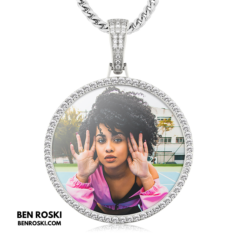 Custom Photo Round Pendant Sterling Silver or Gold & Rose Gold Plated | Moissanite | GRA Certified