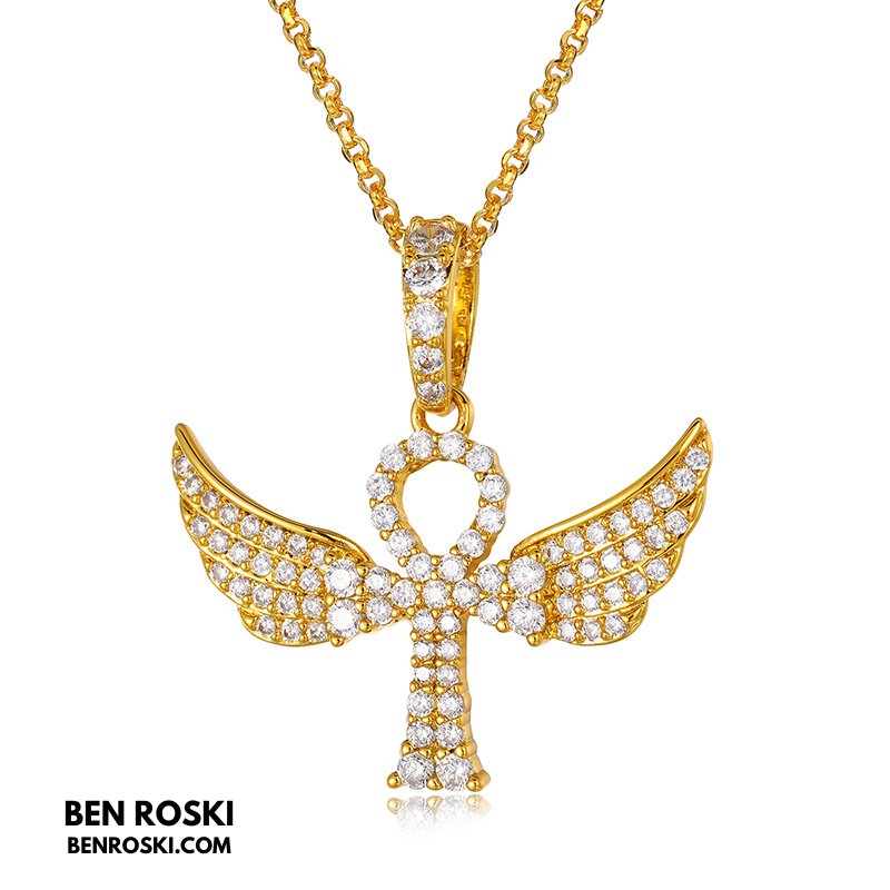 Angel Cross Pendant Necklace Sterling Silver or Gold/Rose Gold Plated | VVS Moissanite | GRA Certified