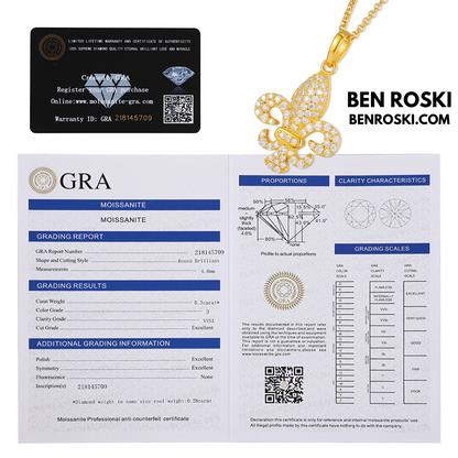 Fleur-de-Lis Moissanite Pendant Sterling Silver or Gold/Rose Gold Plated | VVS Moissanite | GRA Certified