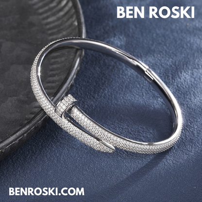 Nail Moissanite Bangle Sterling Silver, Gold Plated & Rose Gold Plated over 925 Silver | GRA Certified