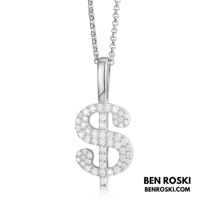 Dollar Sign Pendant Sterling Silver, Gold / Rose Gold Plated | VVS Moissanite | GRA Certified