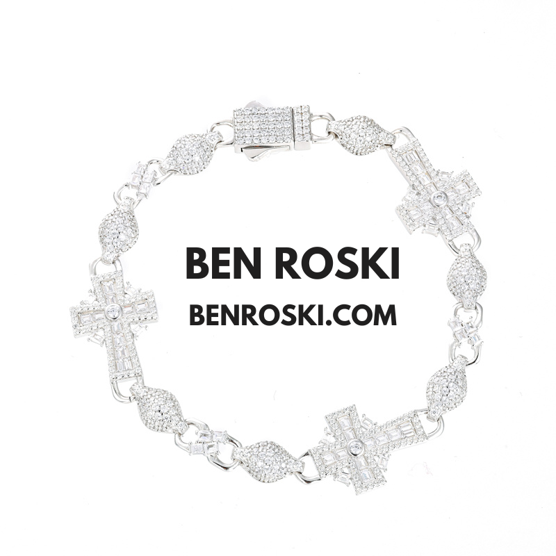 Moissanite Cross Link Bracelet Sterling Silver, Gold, or Rose Gold | VVS Moissanite | GRA Certified