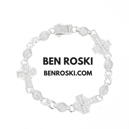 Moissanite Cross Link Bracelet Sterling Silver, Gold, or Rose Gold | VVS Moissanite | GRA Certified