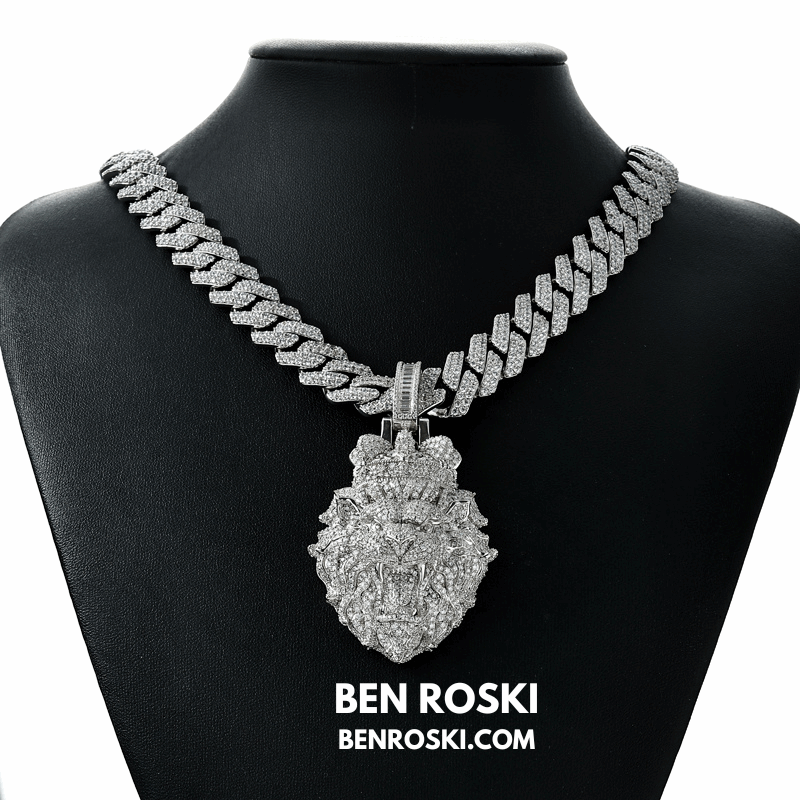 Lion Head Moissanite Pendant Sterling Silver, Gold, or Rose Gold | VVS Moissanite | GRA Certified