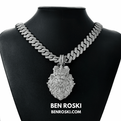 Lion Head Moissanite Pendant Sterling Silver, Gold, or Rose Gold | VVS Moissanite | GRA Certified