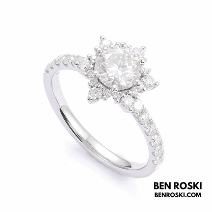 Floral Moissanite Engagement Ring Sterling Silver, Gold & Rose Gold | GRA Certified