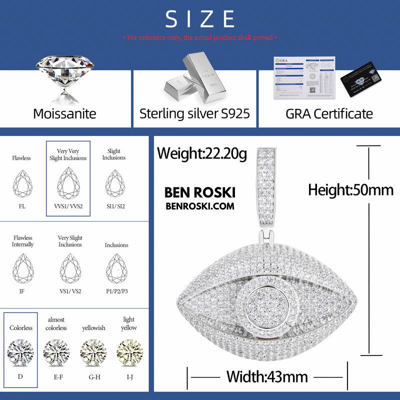 Eye Pendant – 50MM Height | VVS1 Moissanite | GRA Certified