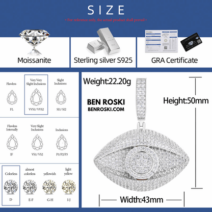 Eye Pendant – 50MM Height | VVS1 Moissanite | GRA Certified