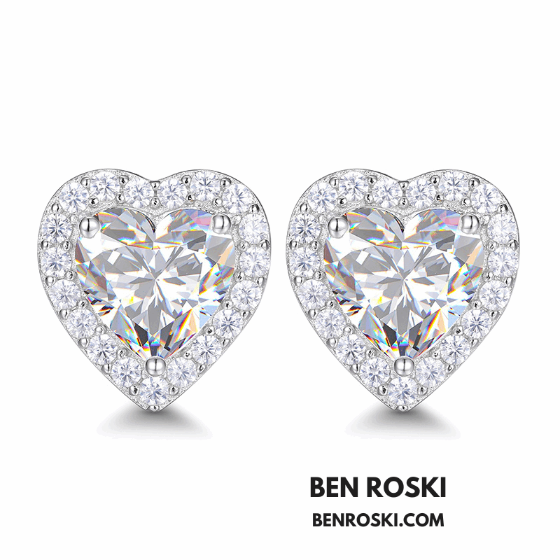 Heart Moissanite Stud Earrings Sterling Silver, Gold, or Rose Gold | VVS1 Moissanite | GRA Certified