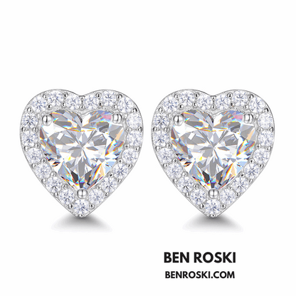 Heart Moissanite Stud Earrings Sterling Silver, Gold, or Rose Gold | VVS1 Moissanite | GRA Certified