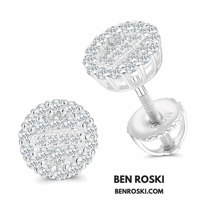 Round Cluster Stud Earrings Sterling Silver, Gold, or Rose Gold | VVS Moissanite | GRA Certified