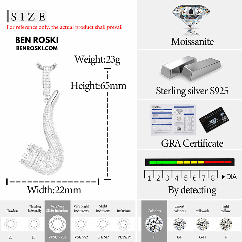 Smoke Pipe Pendant – 65MM Height | VVS1 Moissanite | GRA Certified