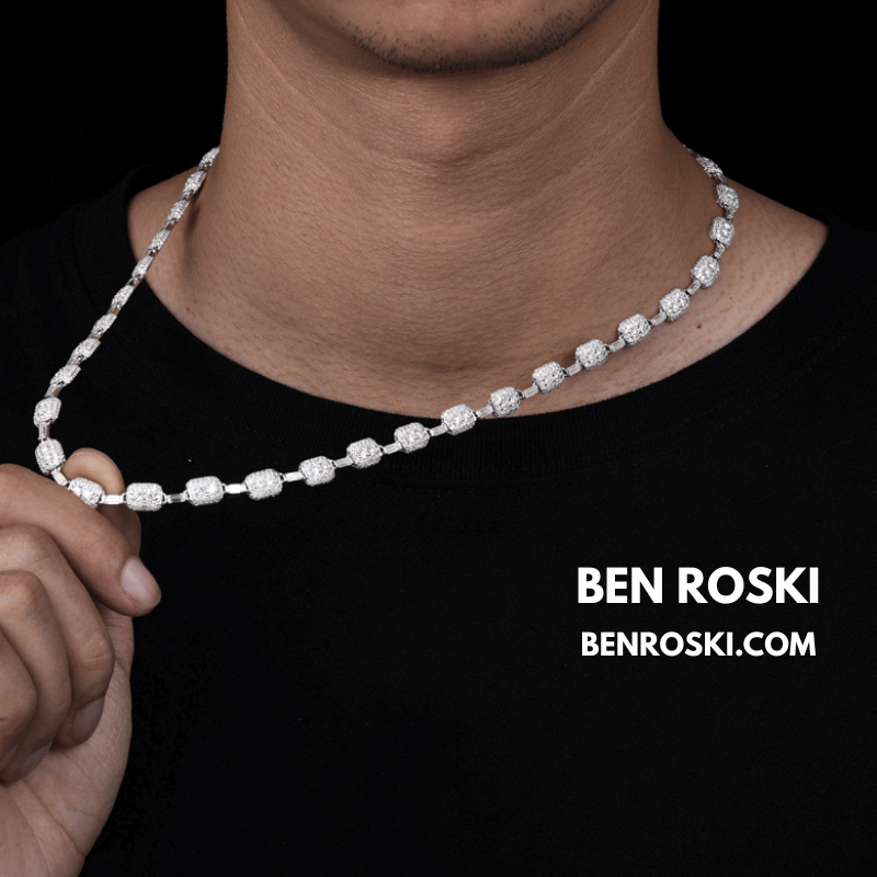 Cushion Link Moissanite Chain – 7MM Width | 22 Inch | 34.17g | GRA Certified