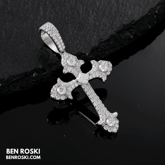 Moissanite Cross Pendant Sterling Silver, Gold & Rose Gold | VVS Moissanite | GRA Certified