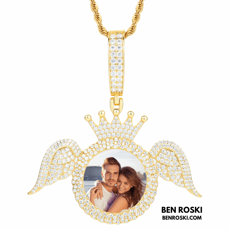Angel Wings Custom Photo Pendant – 55MM Height | 12.24g | VVS1 Moissanite | GRA Certified