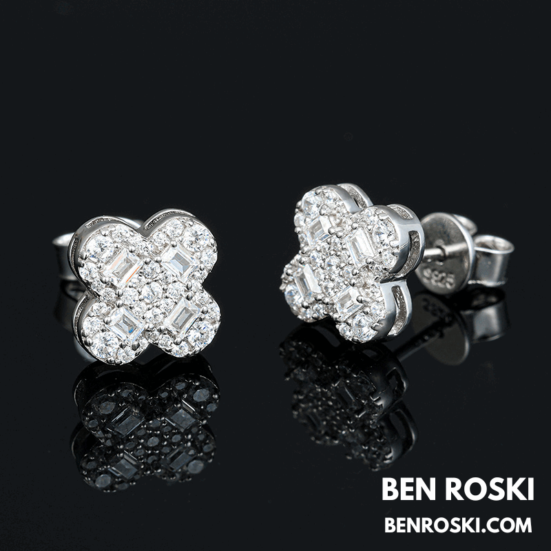 Clover Shape Stud Earrings Sterling Silver, Gold, or Rose Gold | VVS Moissanite | GRA Certified