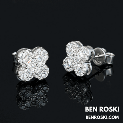 Clover Shape Stud Earrings Sterling Silver, Gold, or Rose Gold | VVS Moissanite | GRA Certified