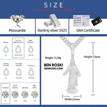 Jesus Pendant – 73MM Height | VVS1 Moissanite | GRA Certified
