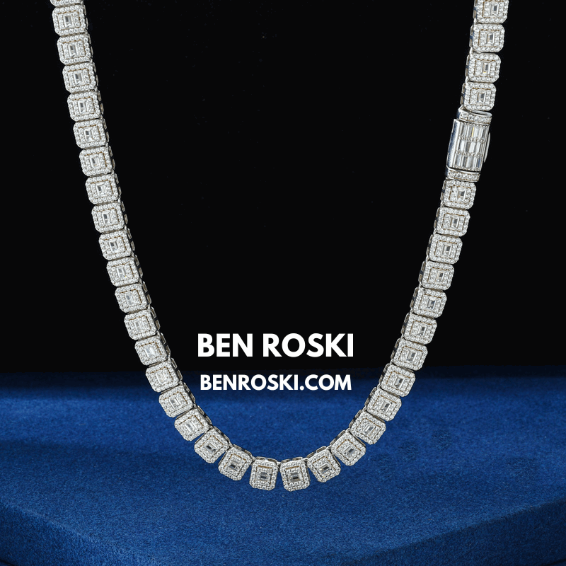 Square Cluster Moissanite Chain – 7MM Width | 20 Inch | 45.95g | GRA Certified