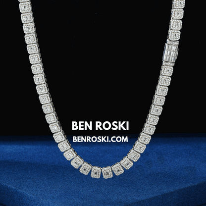 Square Cluster Moissanite Chain – 7MM Width | 20 Inch | 45.95g | GRA Certified