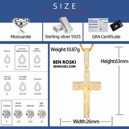 Jesus Crucifix Cross Pendant – 63MM Height |  VVS1 Moissanite | GRA Certified